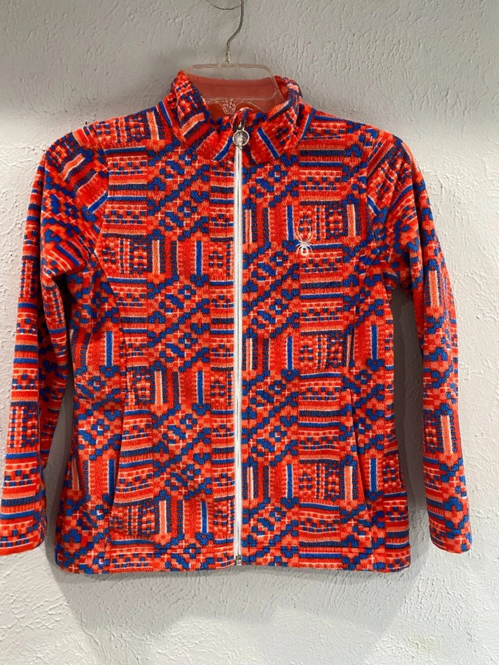 Spyder NWOT girl's size M 10/12 Celeste Fleece jacket in orange, blue, and white
